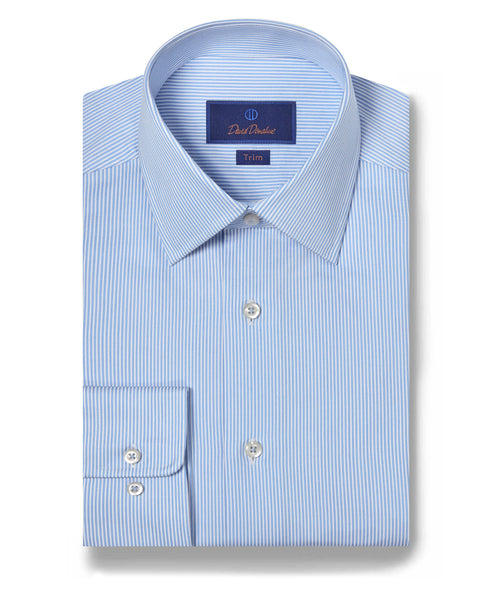 David Donahue- Dress Shirt- Blue & White Fine Stripe- Trim Fit