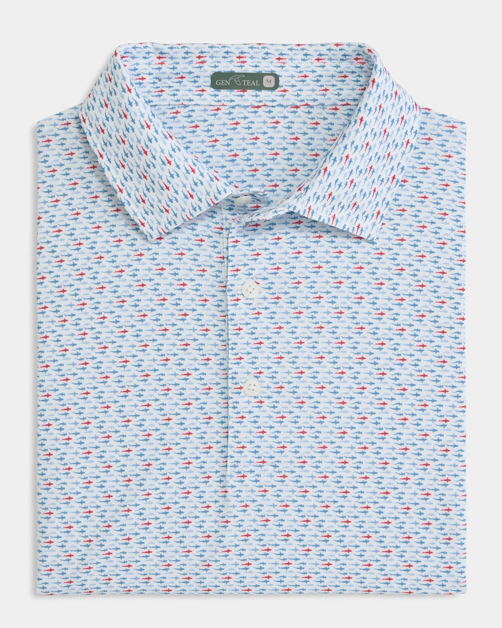 Gen Teal - Fin Frenzy Printed Performance Polo