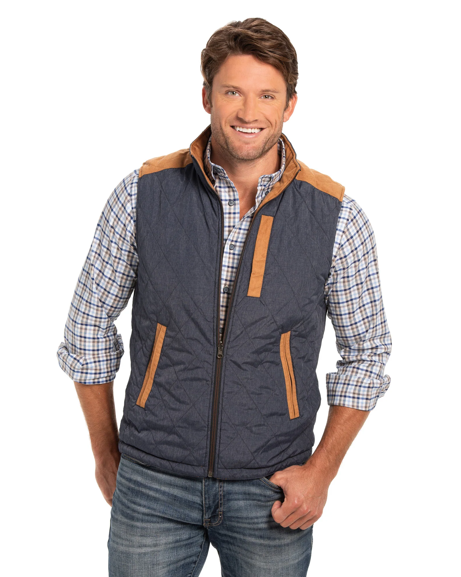 High Point Nylon & Microsuede Reversible Vest - Whiskey/Navy
