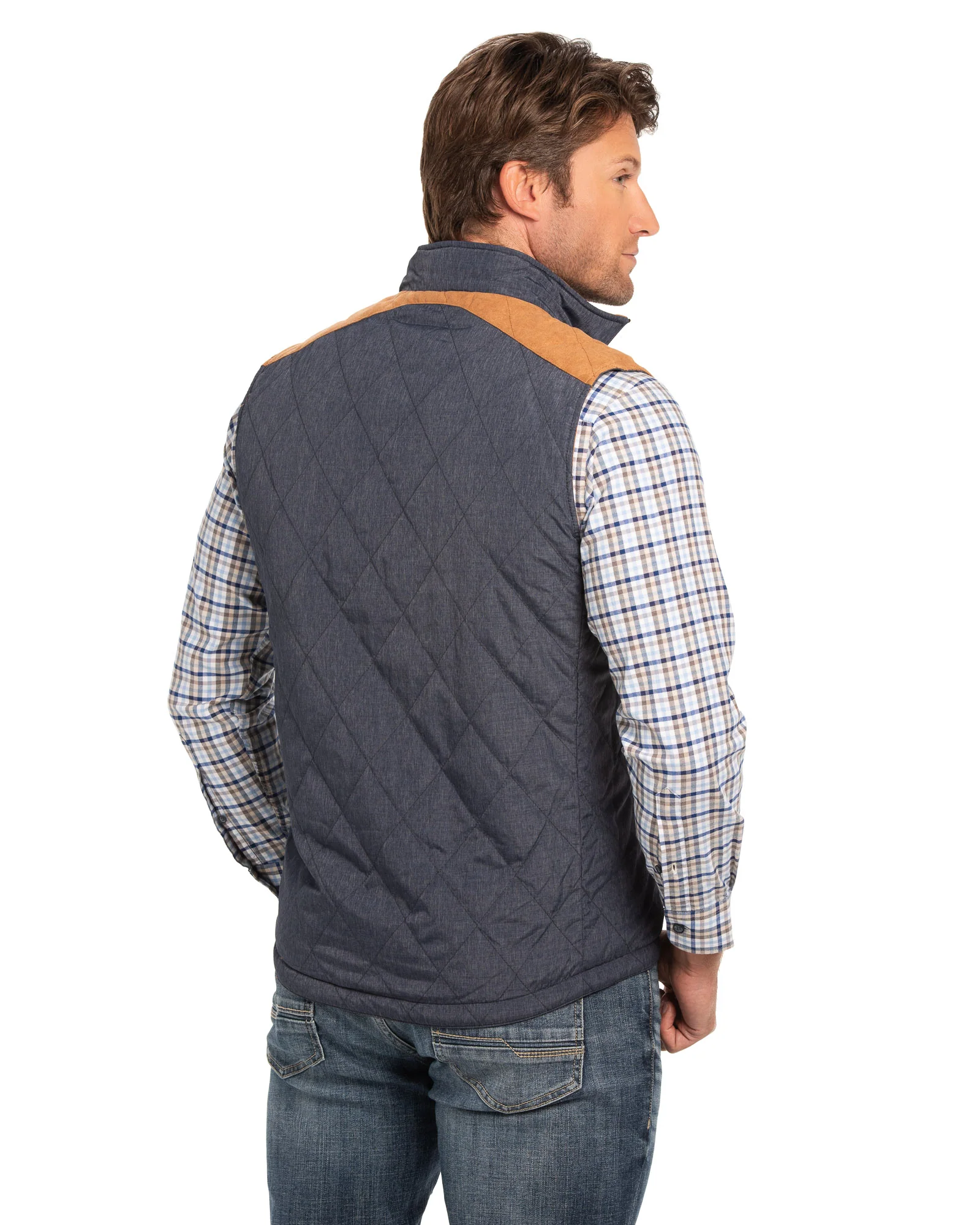 High Point Nylon & Microsuede Reversible Vest - Whiskey/Navy