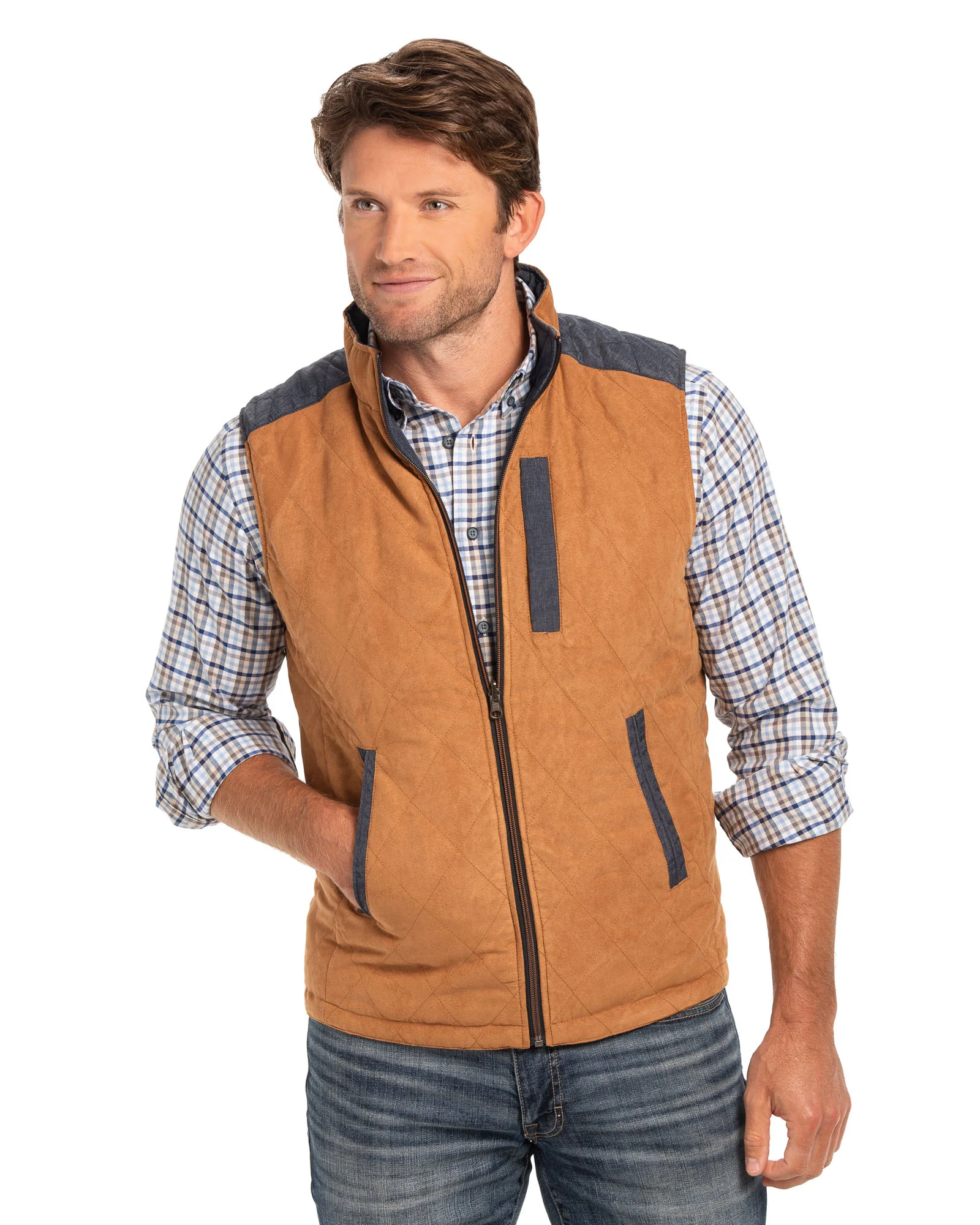 High Point Nylon & Microsuede Reversible Vest - Whiskey/Navy