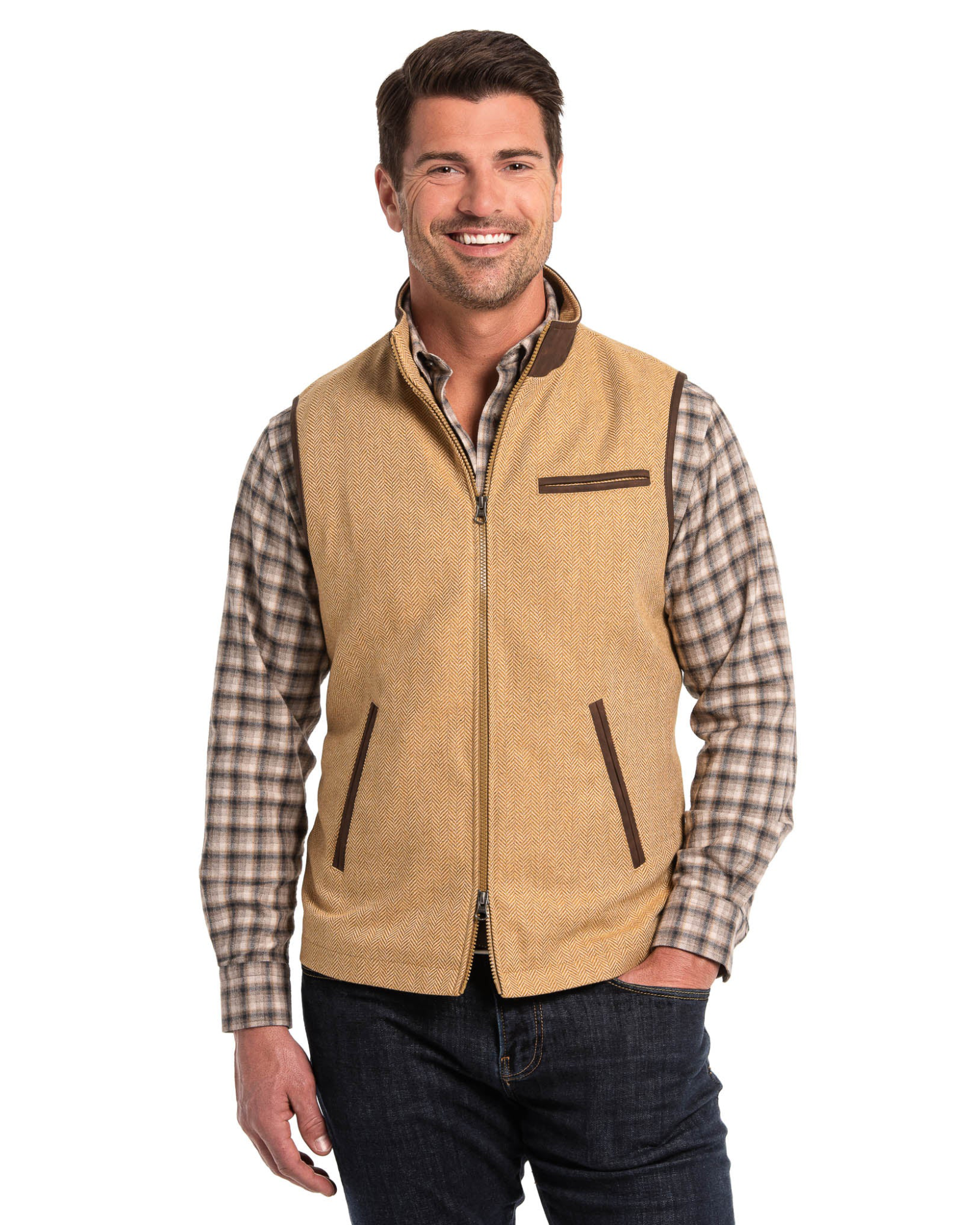 Mckinney Wool Blend Vest - Wheat Herringbone