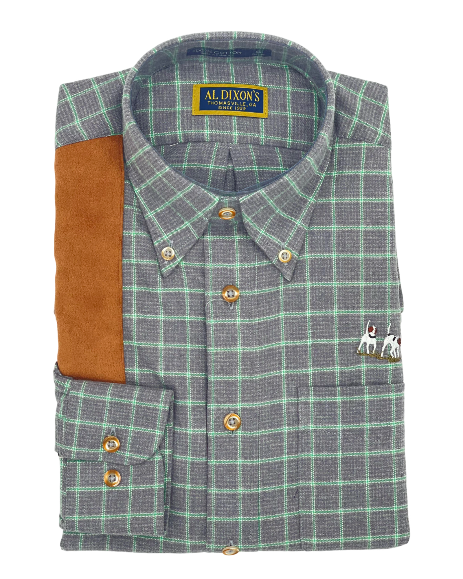 Private Label Gun Patch Sport Shirt - Grey/Green Plaid