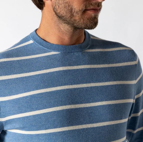 Sweater-Glenwood Stripe Crewneck-Blue
