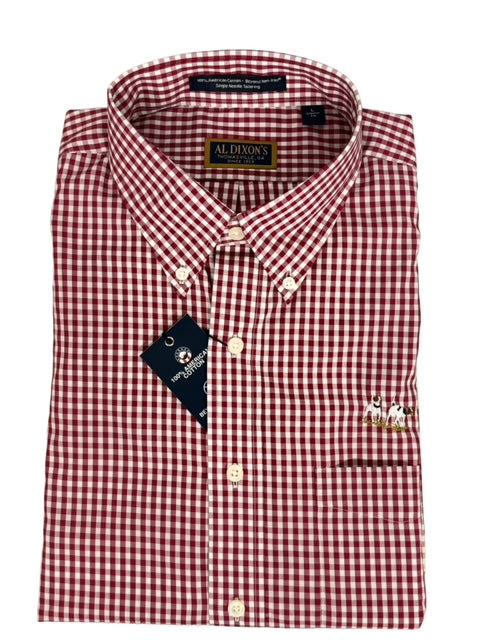 Al Dixon Private Label Button Down-Crimson-Gingham