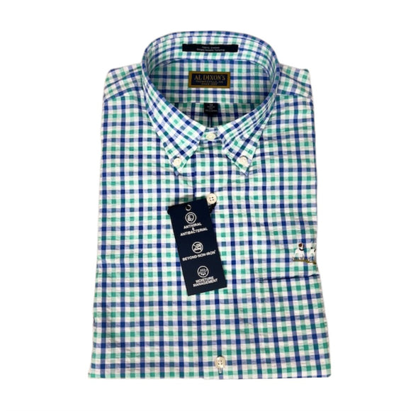 Sport Shirts-Al Dixon-Blue & Green-Seersucker-Short Sleeve