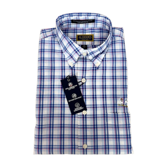 Sport Shirts-Al Dixon-Blue, Pink & White-Seersucker-Short Sleeve