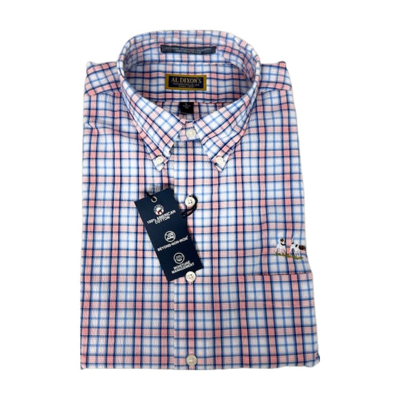 Sport Shirts-Al Dixon-Blue & Coral-Seersucker-Short Sleeve