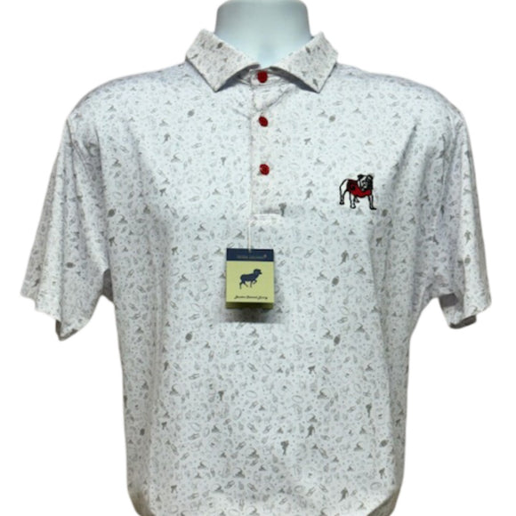 Horn Legend-UGA-Football Print Polo-White/Grey/Red