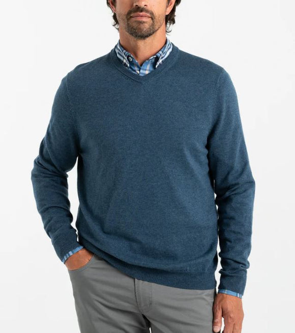 Duck Head V-Neck Sweater- Blue Heather