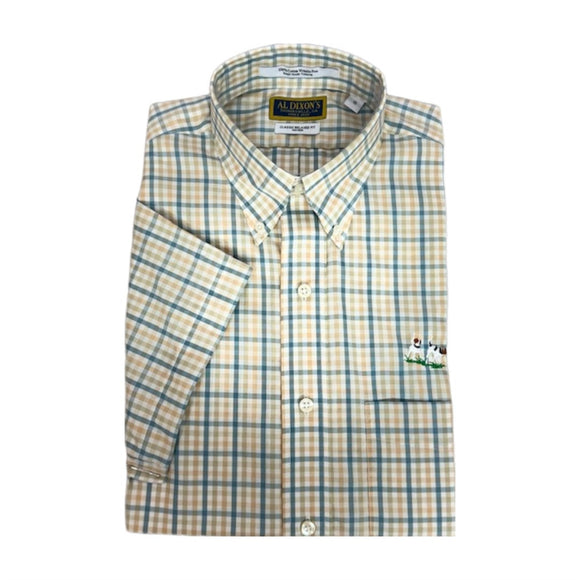 Al Dixon Sport Shirt- Short Sleeve Shirt - Tan & Blue