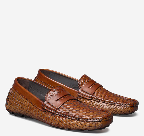 Shoes-Johnston and Murphy-Dayton Woven Penny-Brown Italian Calfskin