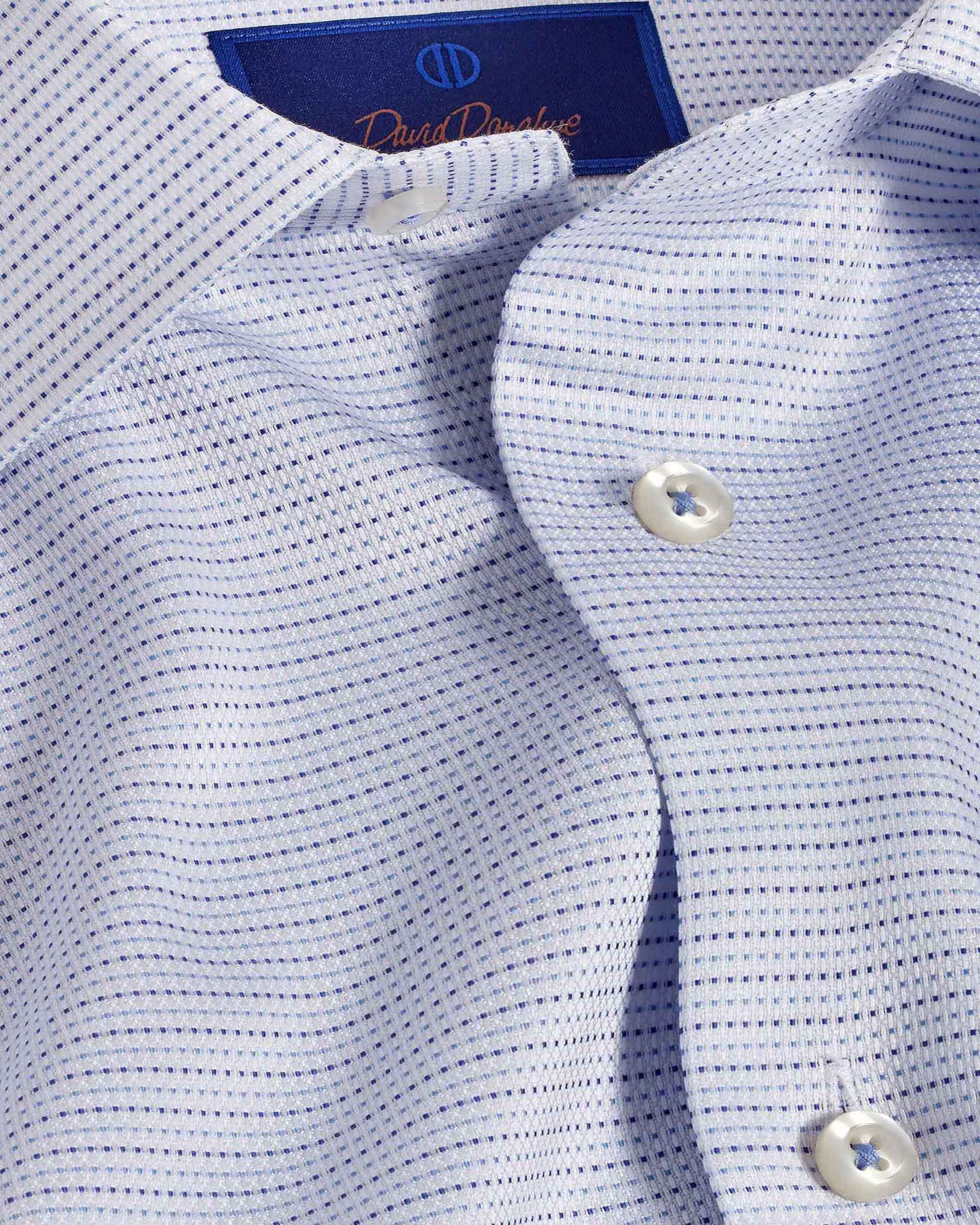 David Donahue - White & Blue Micro Dobby - Trim Fit
