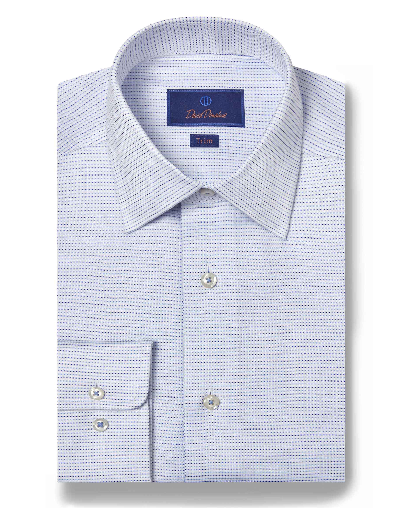 David Donahue - White & Blue Micro Dobby - Trim Fit