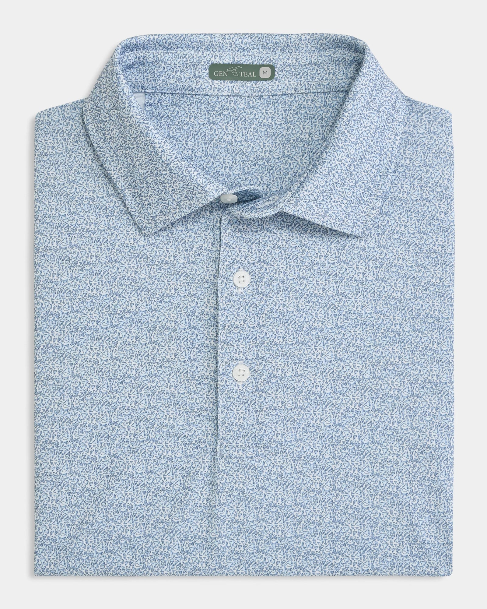 Gen Teal - Great White Printed Performance Polo