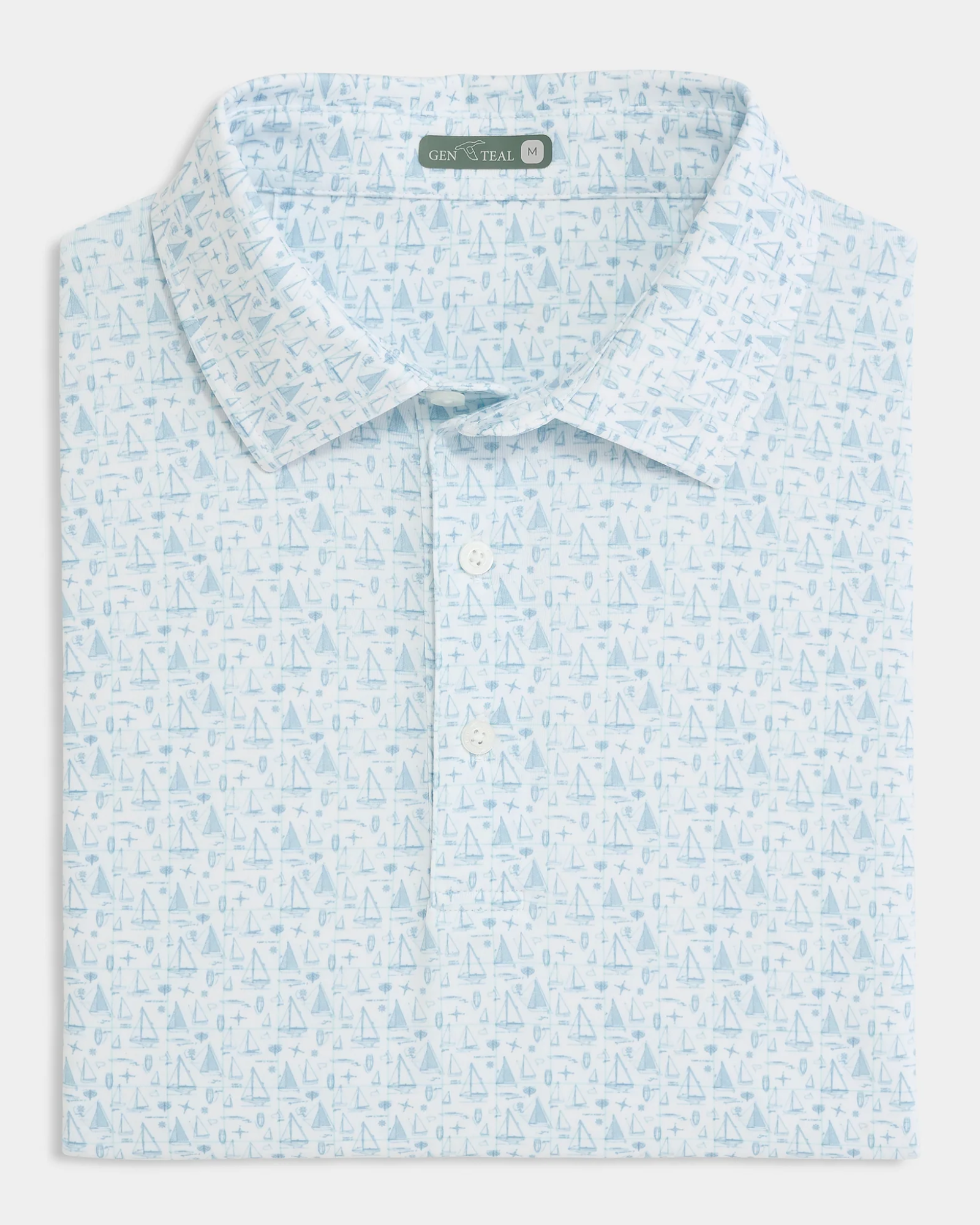 Gen Teal - Mariner's Blueprint Printed Performance Polo