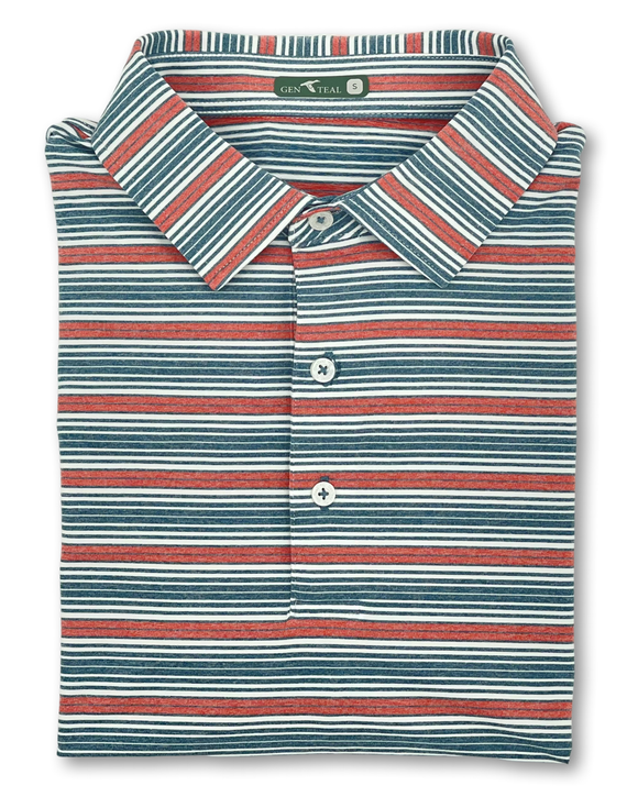 Gen Teal Polo - Redwood Stripe