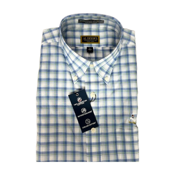 Al Dixon Sport Shirt- Blue Green Plaid-Short Sleeve