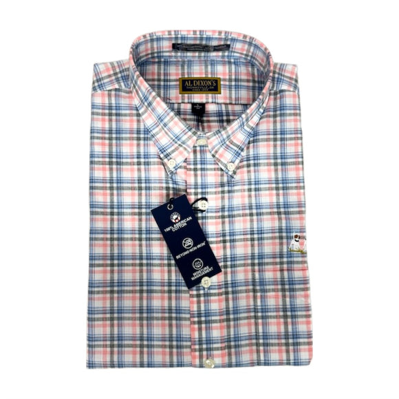 Al Dixon Sport Shirt- Pink, Blue & Charcoal Plaid-Short Sleeve