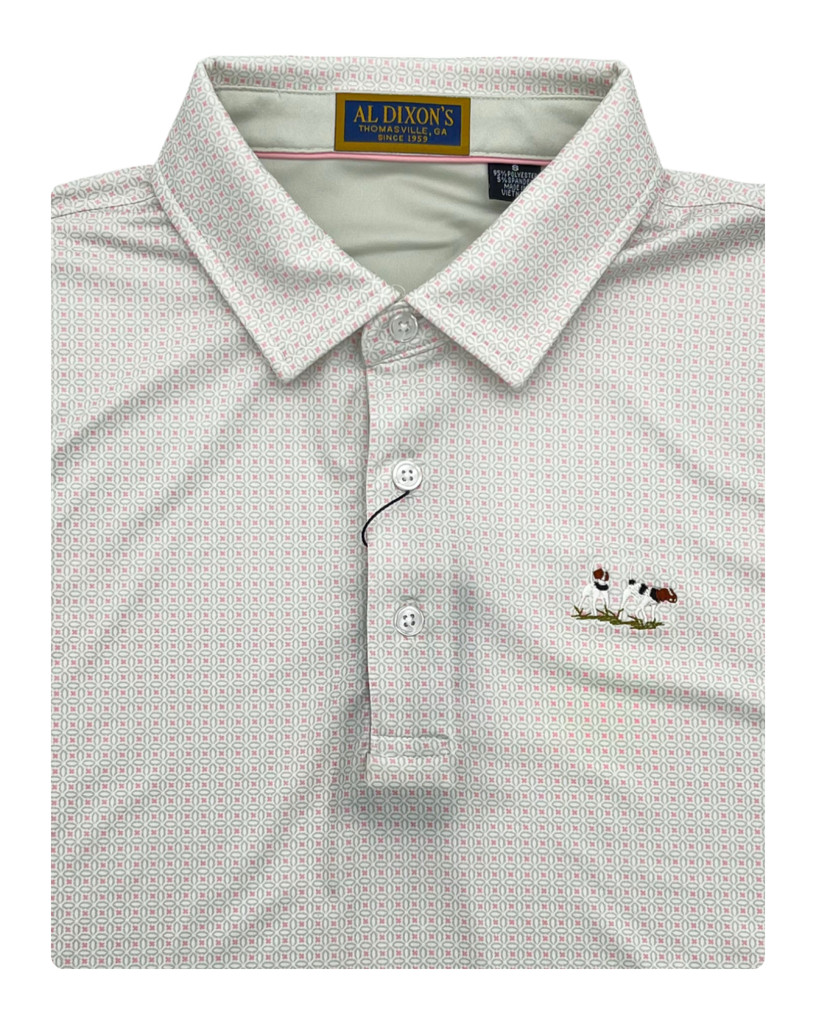 Private Label Performance Polo - White/Pink Geoprint