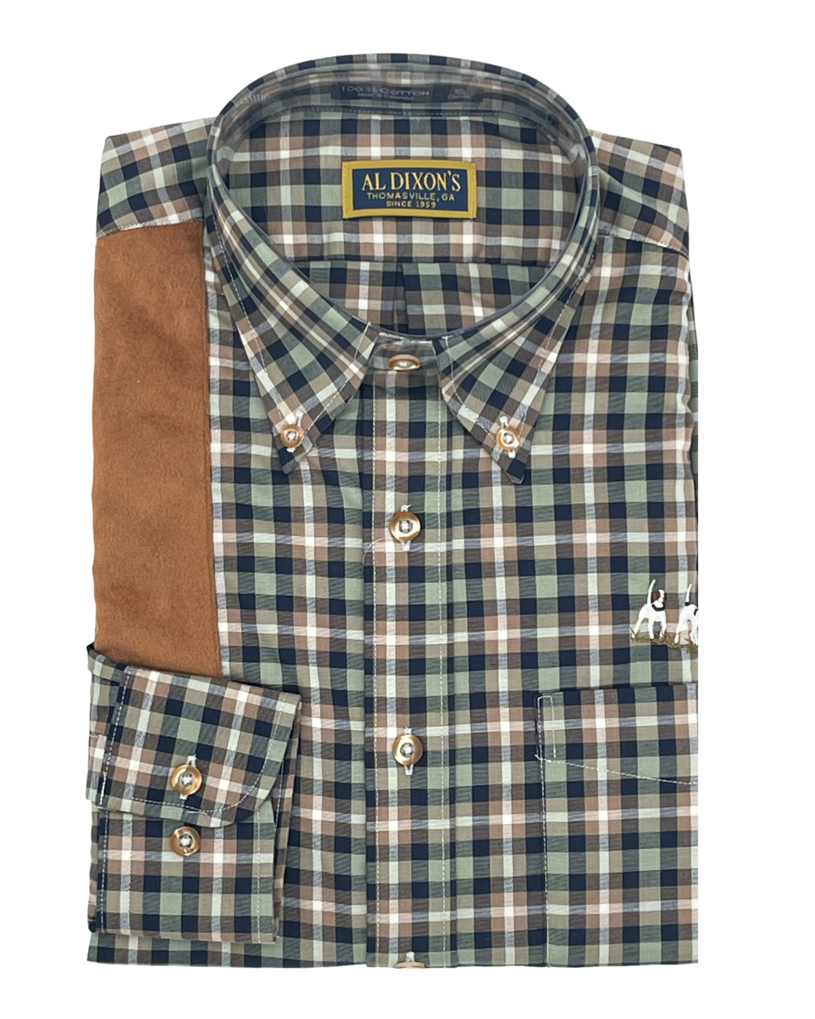 Private Label Gun Patch Sport Shirt - Green/Tan Plaid