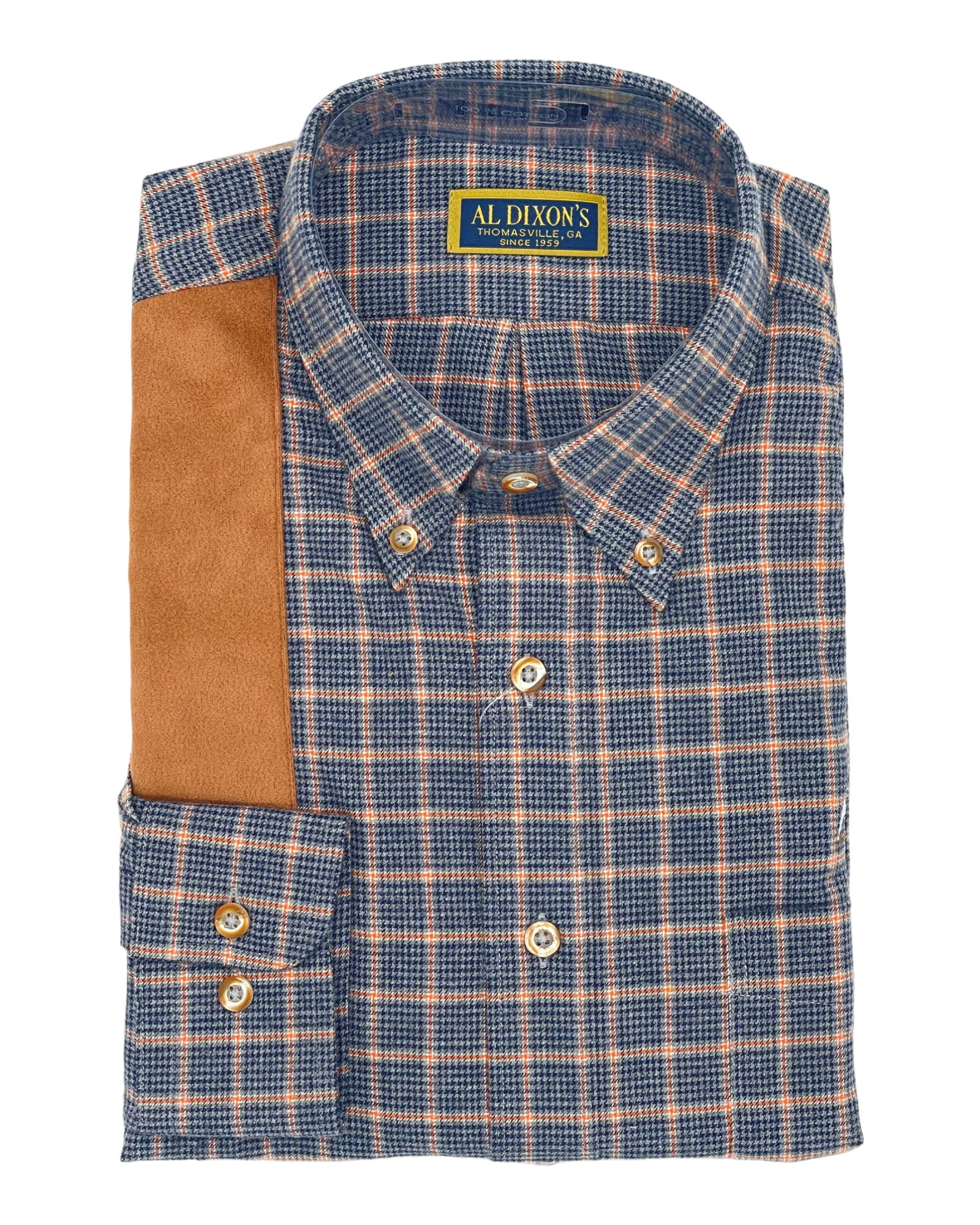 Private Label Gun Patch Sport Shirt - Grey Houndstooth/Orange Check