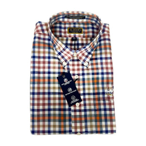 Al Dixon Sport Shirt- Red, Purple, Orange Plaid-Short Sleeve